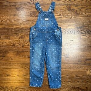 Osh Kosh B’gosh Girls Blue Denim Overalls with White Polka Dots One Piece Bib 4T